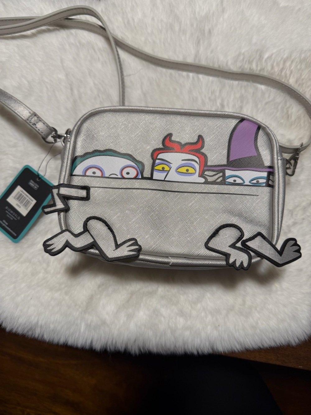 Bioworld Silver Crossbody Bag with Colorful Character Accents